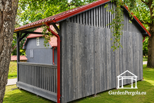 4x6 m Donkergrijze Houten Tuinpaviljoen met Metalen Dak