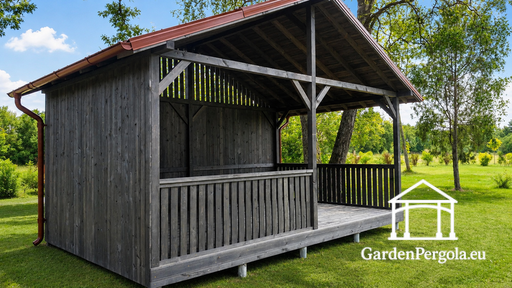 4x6 m Donkergrijze Houten Tuinpaviljoen met Metalen Dak