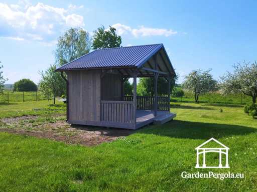 4x6 m Grijze Houten Tuinpaviljoen met Stap