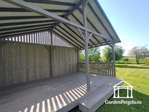 4x6 m Grijze Houten Tuinpaviljoen met Stap