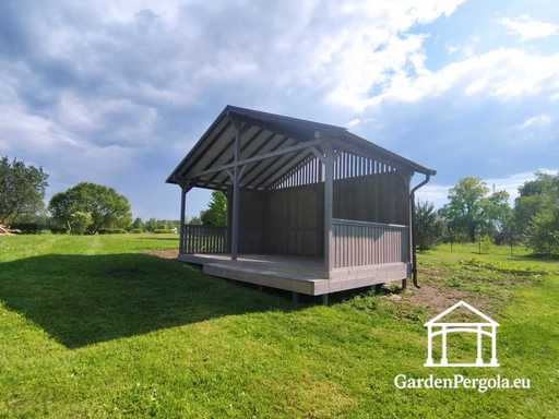 4x6 m Grijze Houten Tuinpaviljoen met Stap