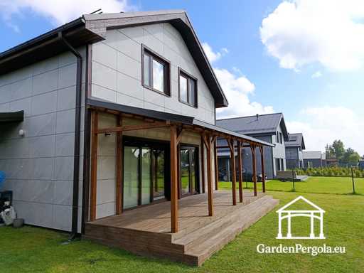 Natuurlijke 2,4 x 9 m houten veranda zonder terras