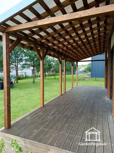 Natuurlijke 2,4 x 9 m houten veranda zonder terras