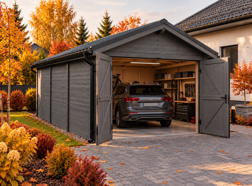 4 × 5 m houten garage met metalen zadeldak