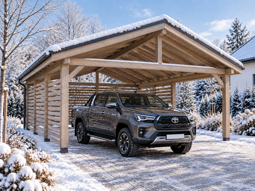 4,5 × 5 m houten carport met metalen zadeldak