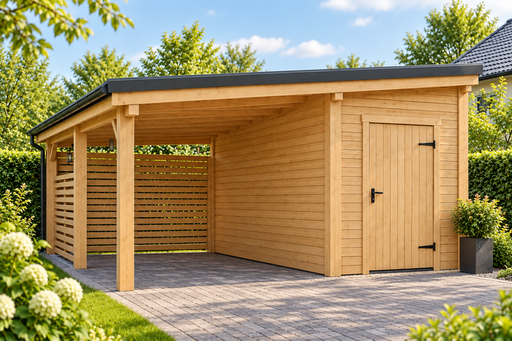 4x5 m houten carport met een kleine opslagruimte - garden gazebo pergola