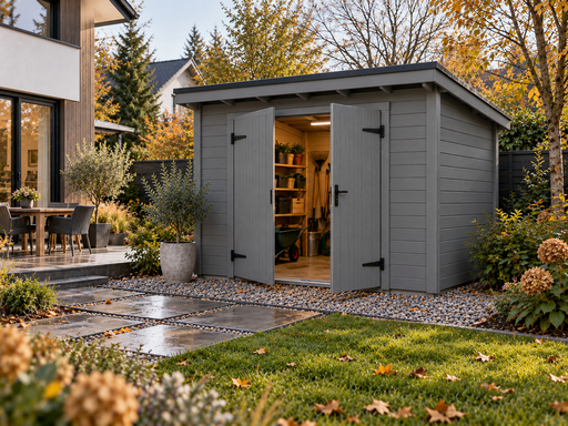 3 × 4 m donker houten tuinhuis met lessenaarsdak