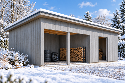4 × 6 m houthok-tuinberging met lessenaarsdak