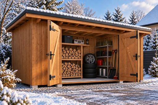 3 × 5 m houten tuinhuis met dubbele deuren