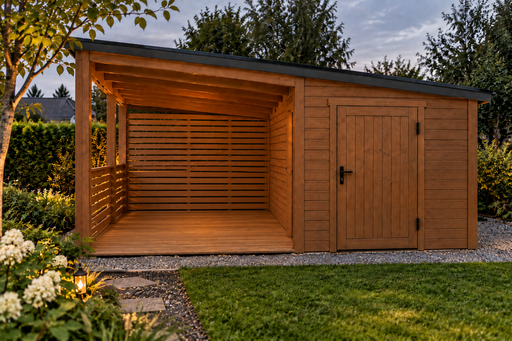 4,5x4,5 m houten tuingebouw met opslagruimte en luifel - garden gazebo pergola