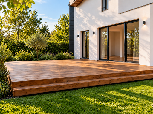 5 x 7 m natuurlijk houten terras met trede - garden gazebo pergola