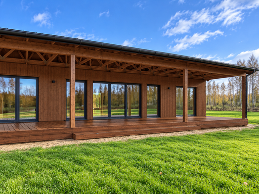 13 x 3 m natuurlijk houten terras met trede