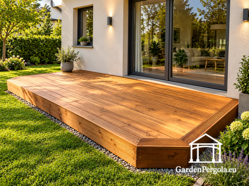 18 m² natuurlijk houten terras met onregelmatig gevormde randen - garden gazebo pergola