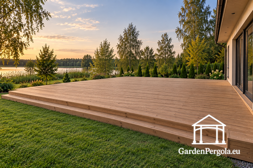 Natuurlijk houten terras, beschikbaar in maten tot ongeveer 60 m² - garden gazebo pergola