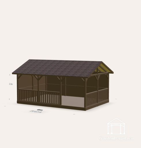 Prieel 4x6m met bruin shingles zadeldak