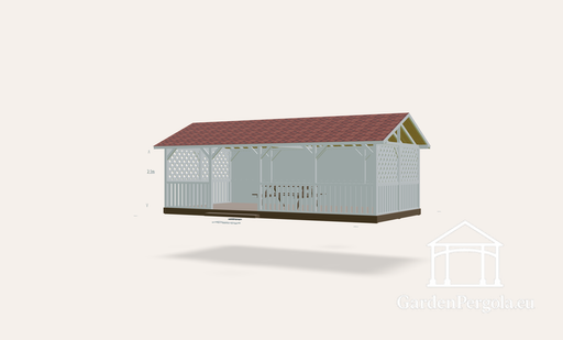 Prieel 4x8m met rood shingles zadeldak